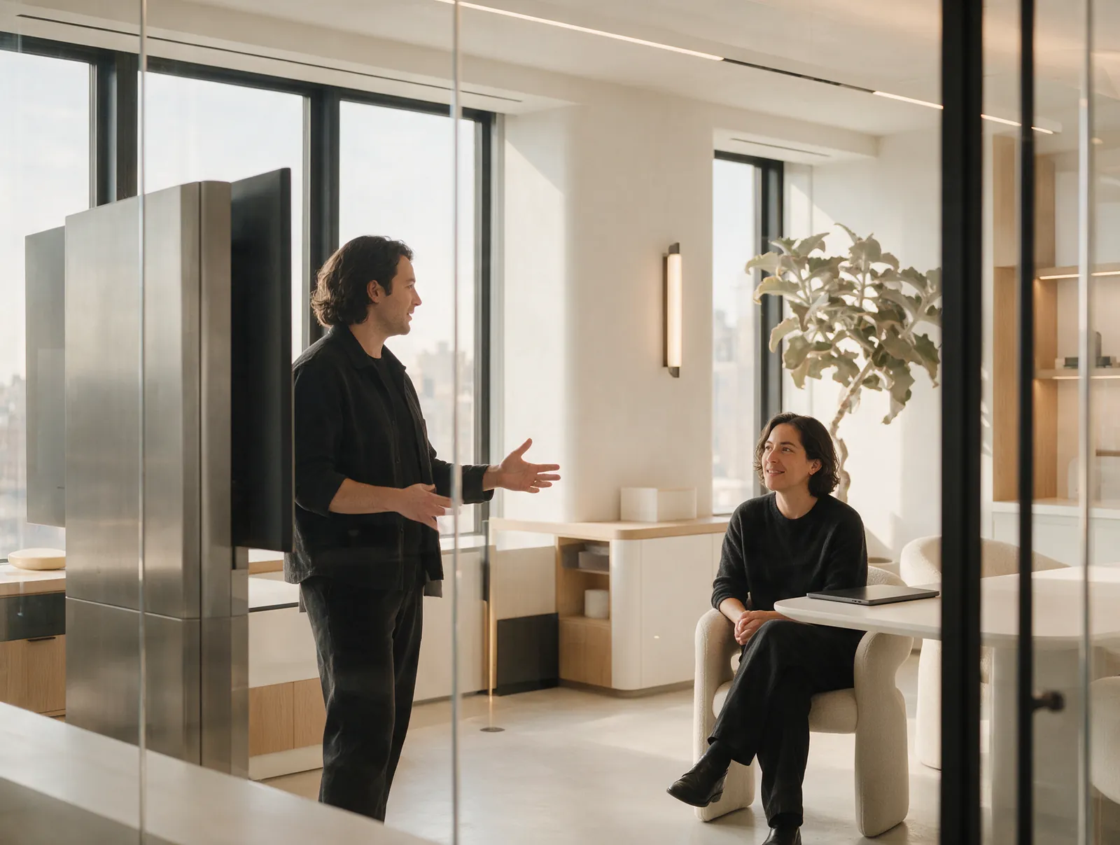 A design review in the studio’s glass meeting room