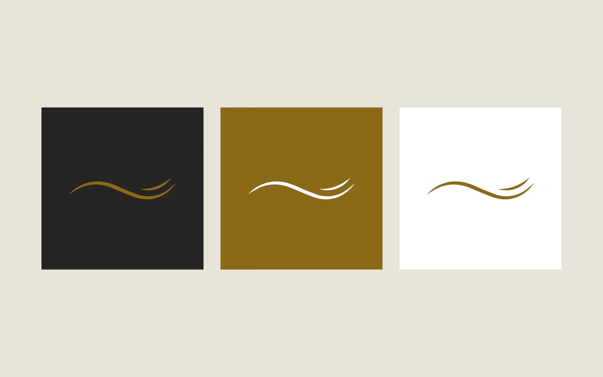 The wave symbol as profile art, in charcoal, gold and white