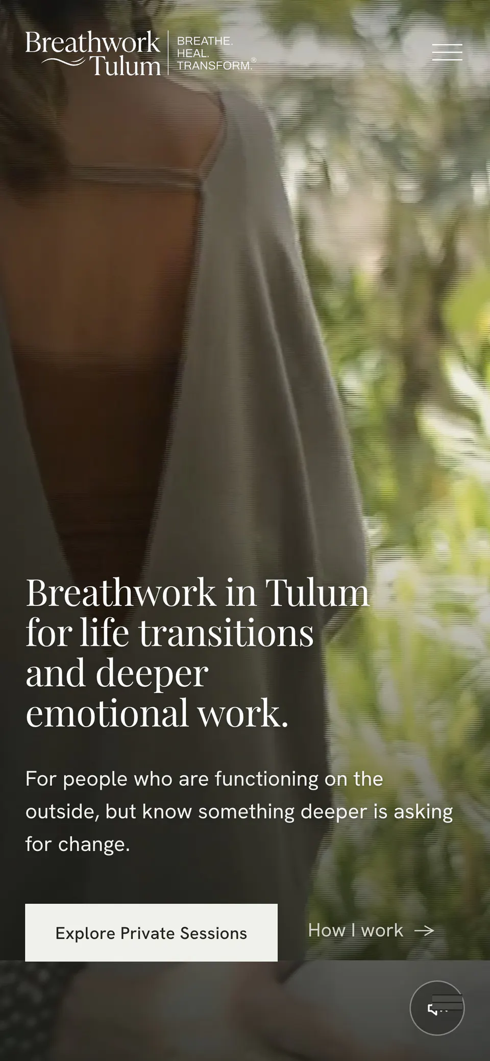 Breathwork Tulum, the home page on a phone