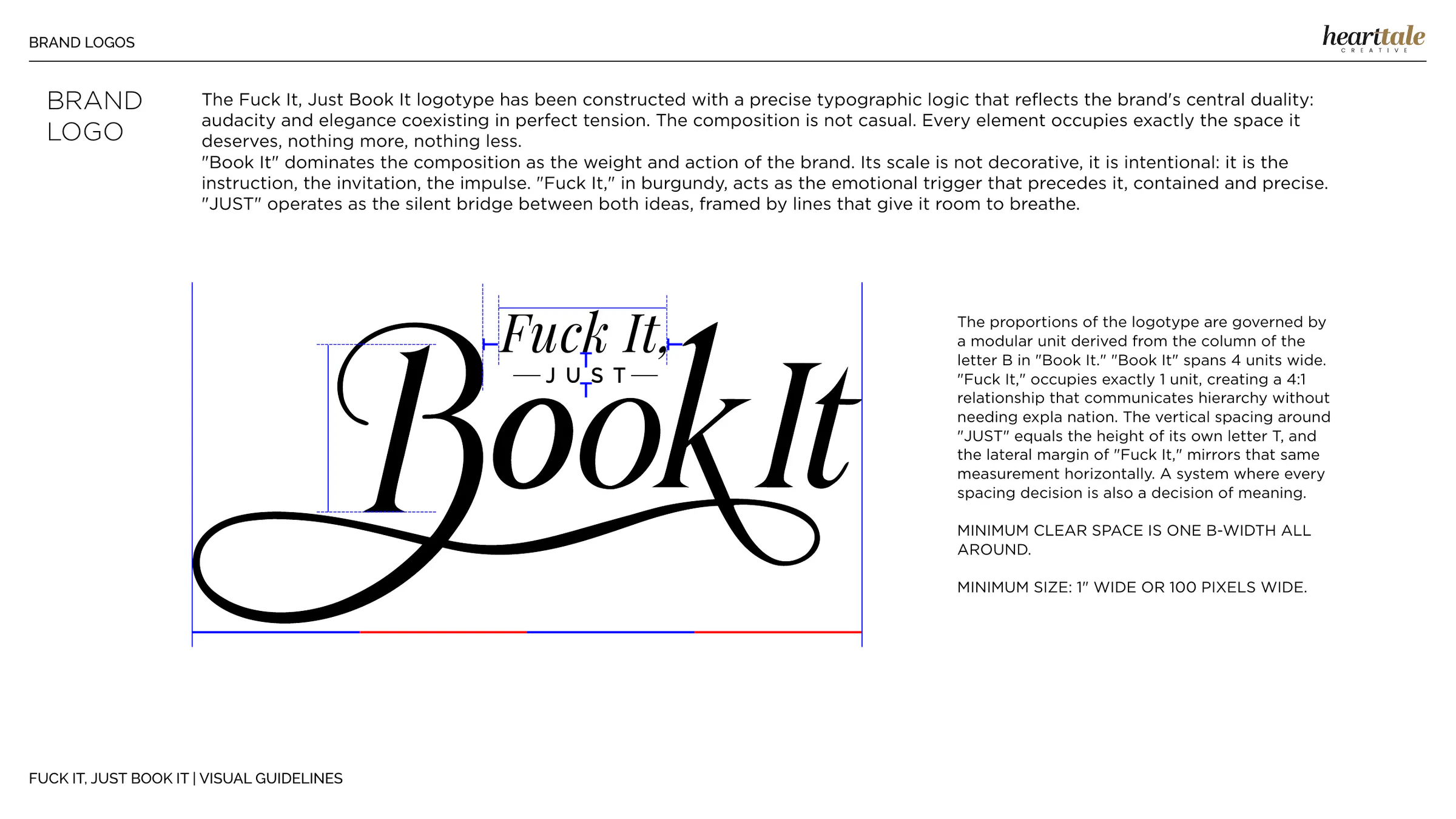 The logotype on its construction grid: Book It spans four modules, Fuck It one