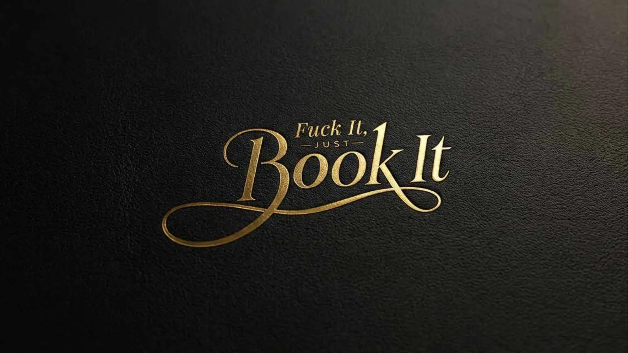 The logotype, foil stamped on black leather