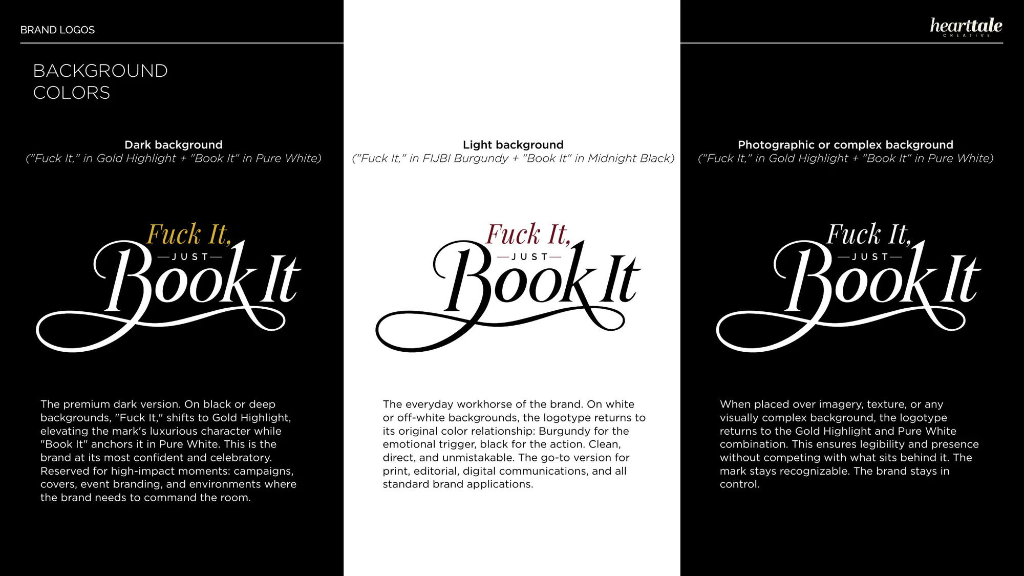 The logotype on dark, light and photographic backgrounds