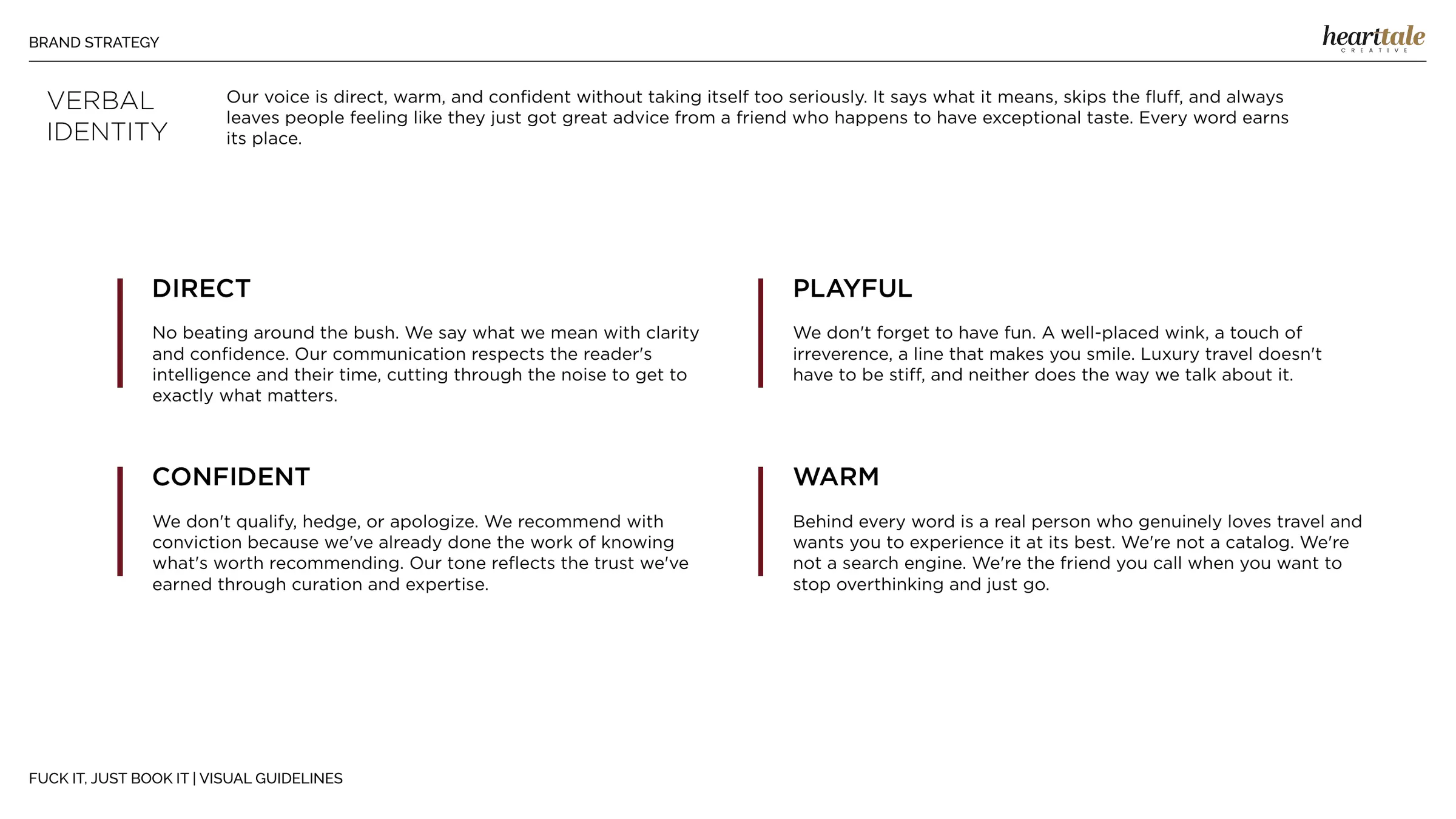 The four pillars of the voice: direct, playful, confident, warm