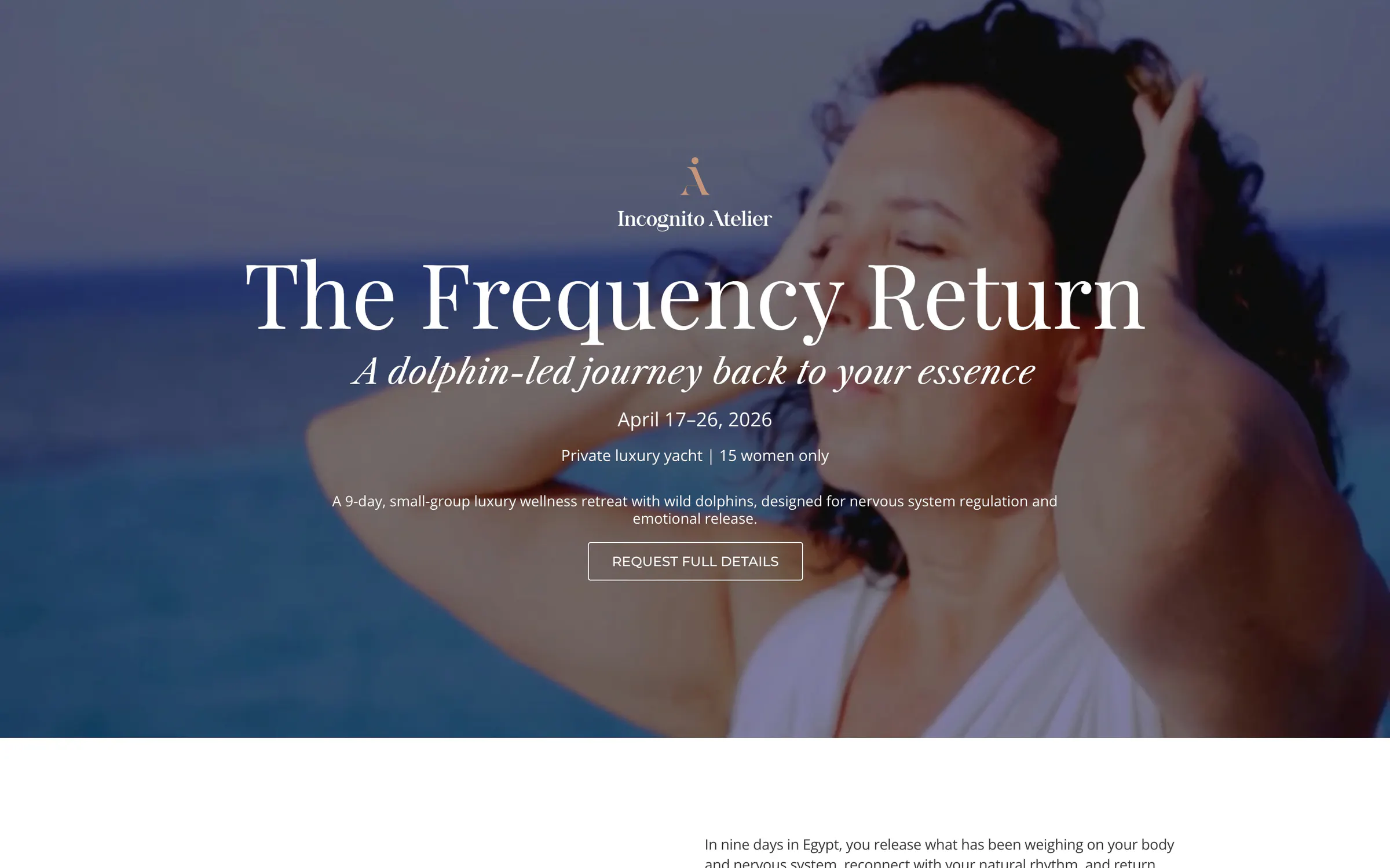 Incognito Atelier, The Frequency Return retreat page