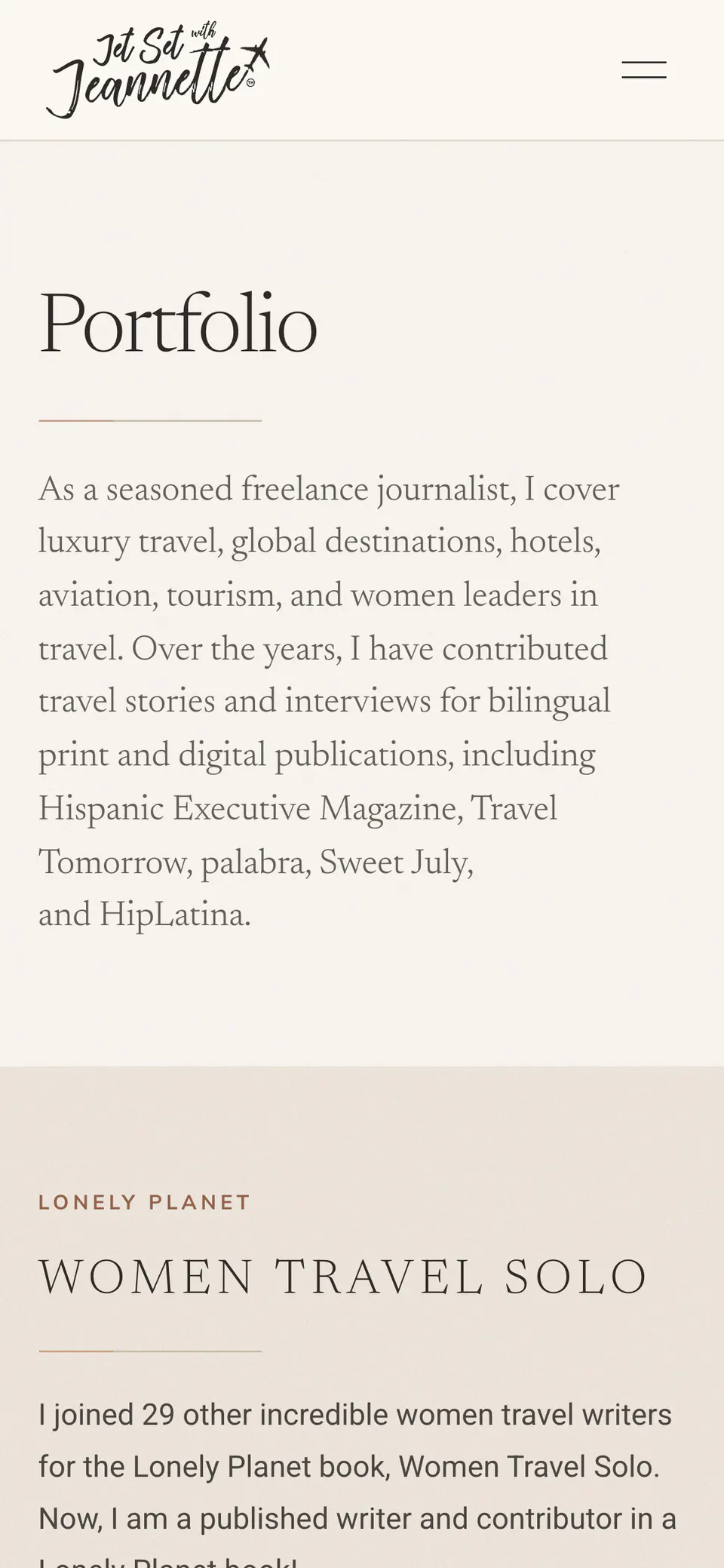 Jetset With Jeannette, the portfolio on a phone