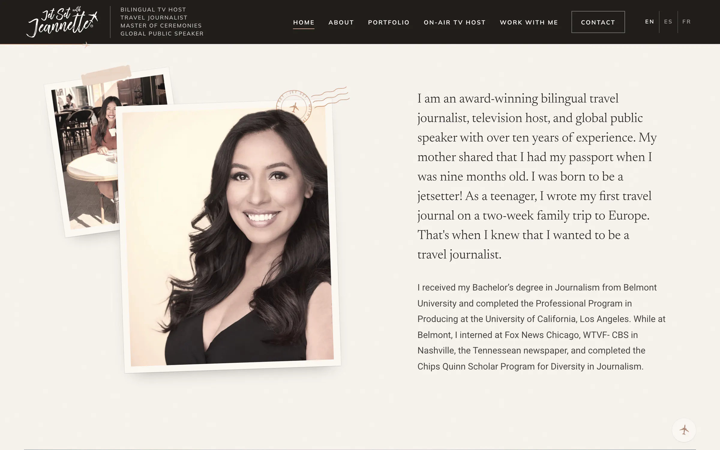 Jetset With Jeannette, a screen of the live home page