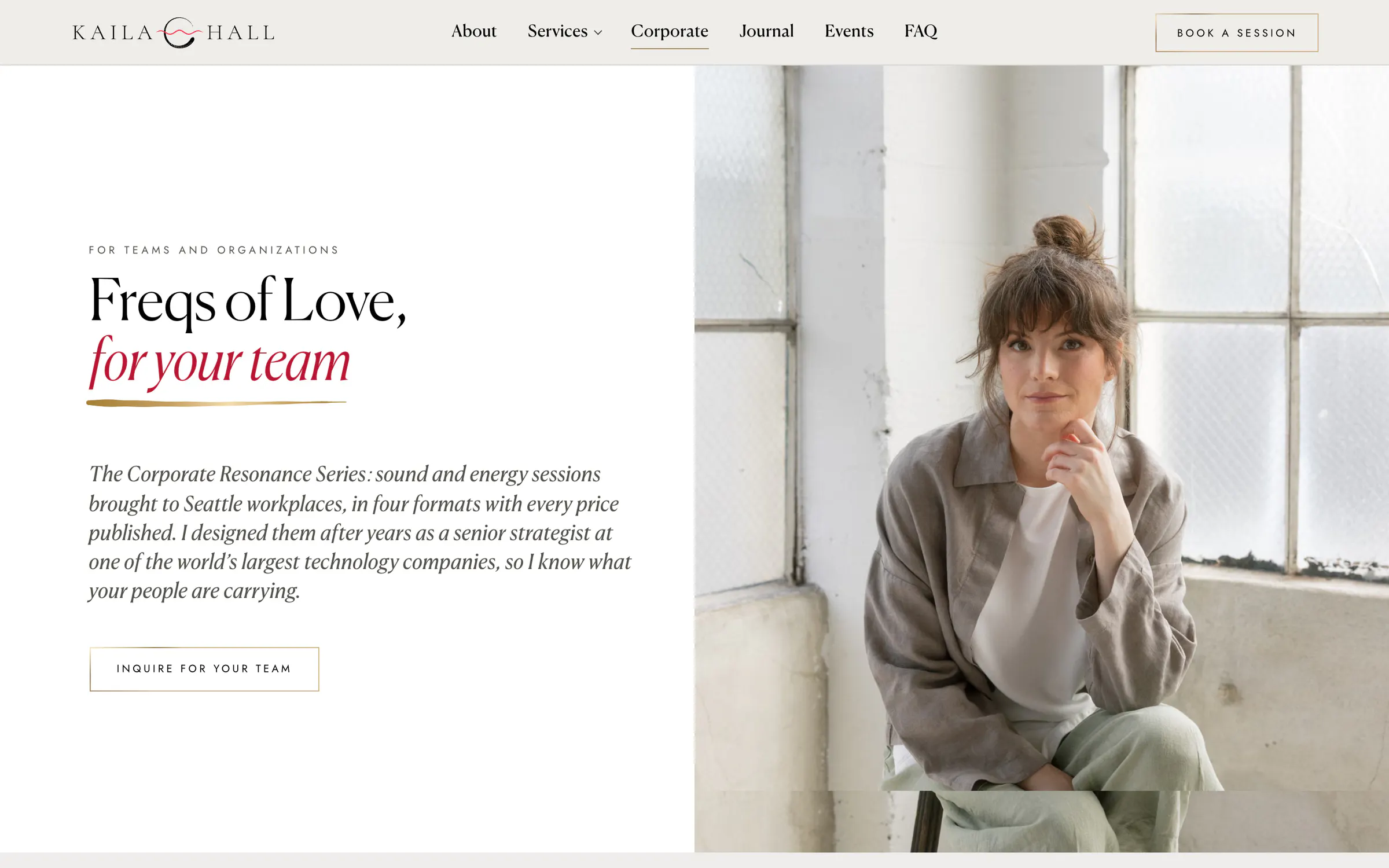 Kaila Hall, the page for corporate teams