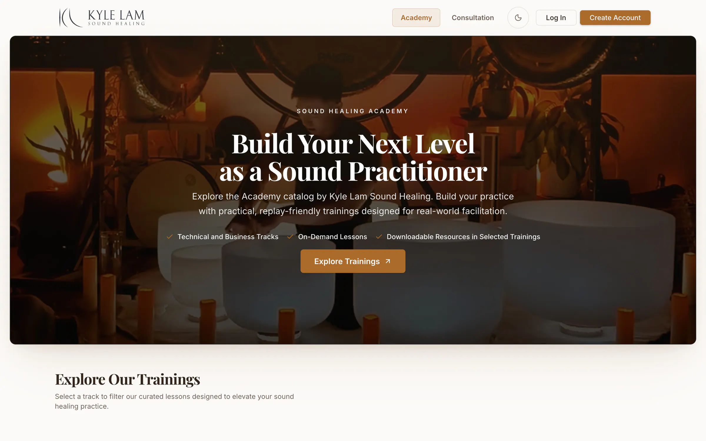 Kyle Lam Sound Healing Academy, the home page