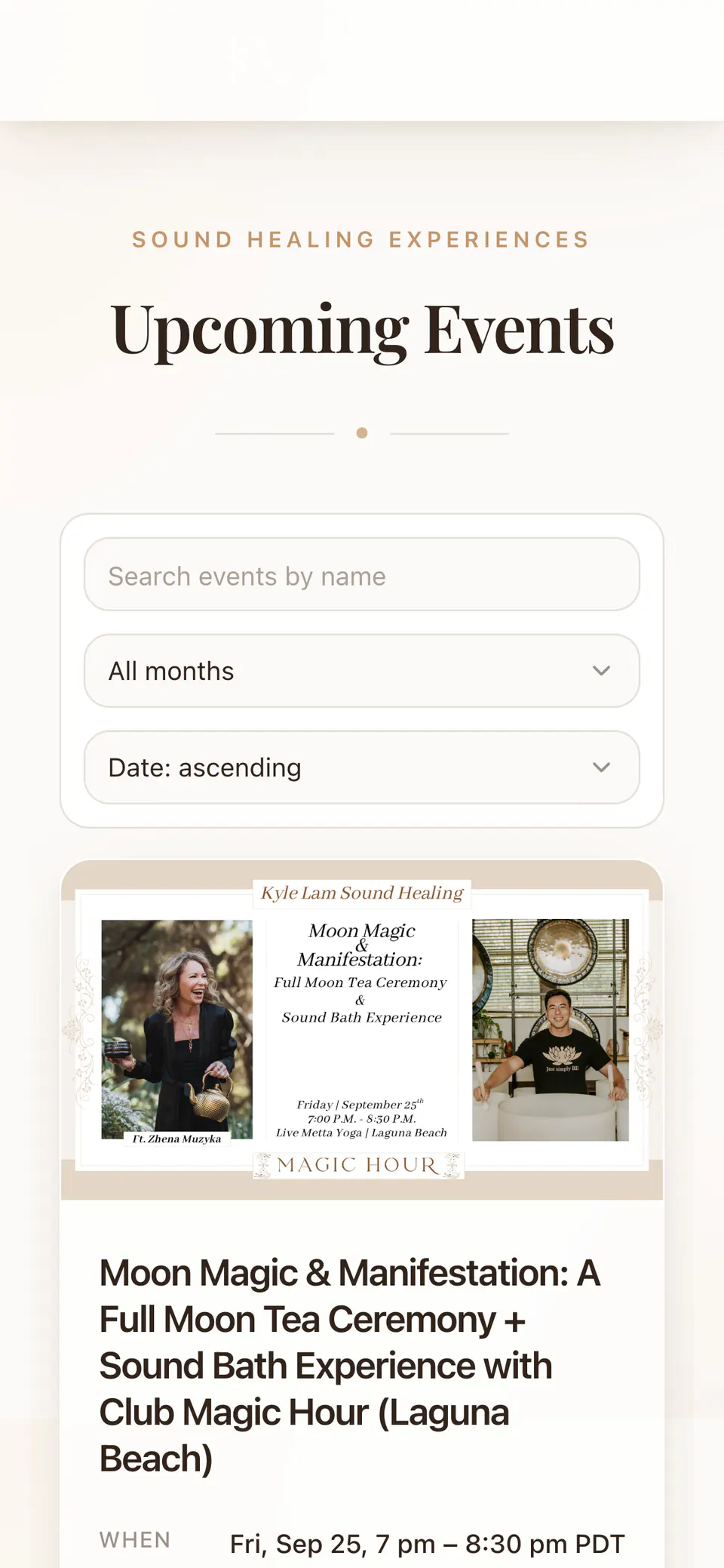 Kyle Lam Events, the upcoming events on a phone