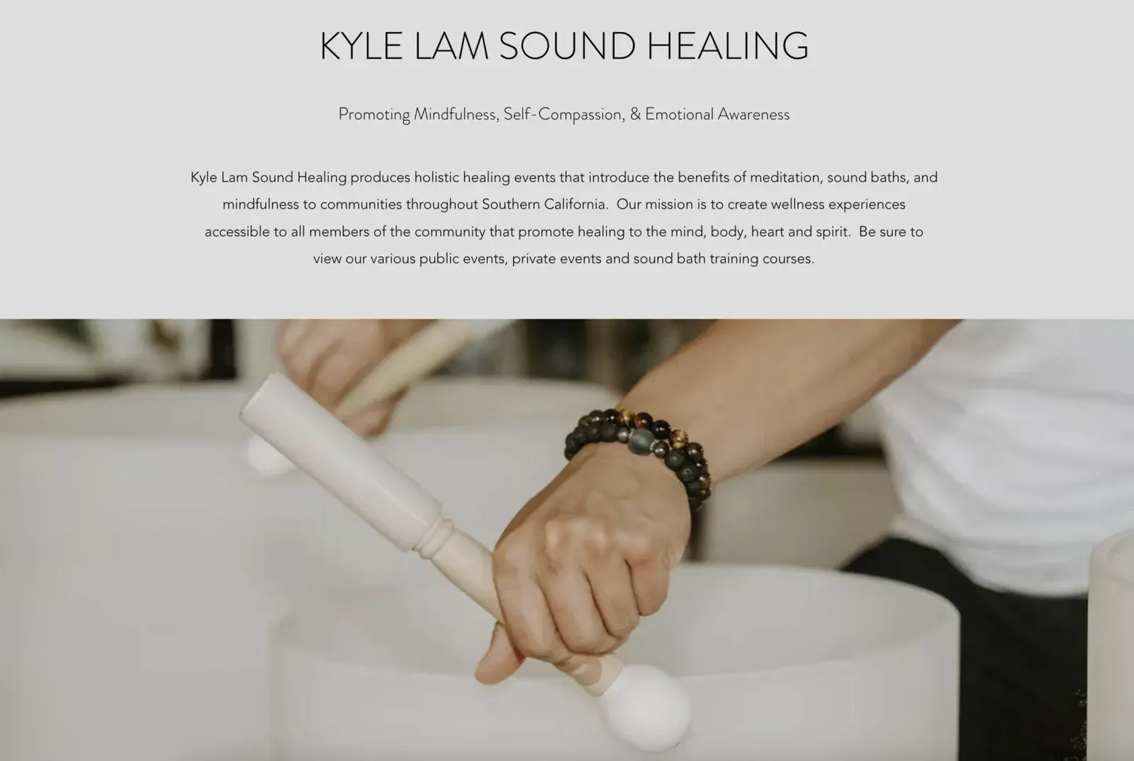 Kyle Lam Sound Healing before we started, the home page