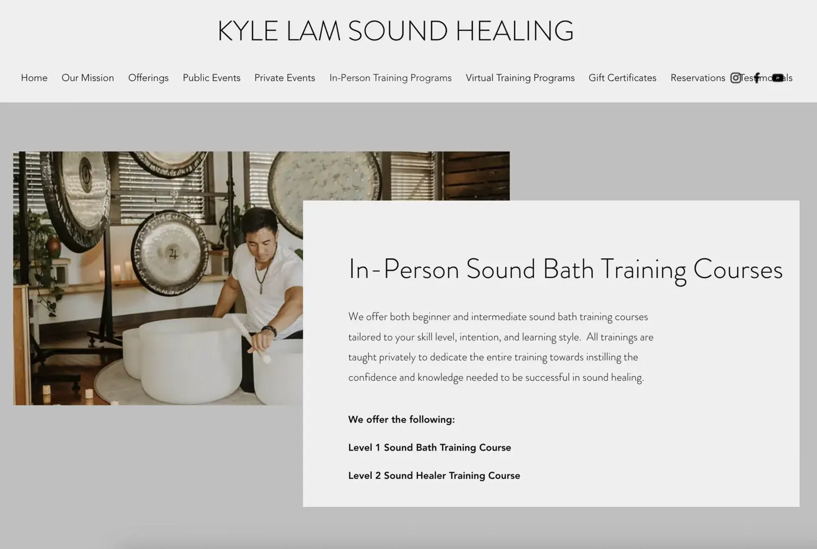 Kyle Lam Sound Healing before we started, the in-person training page