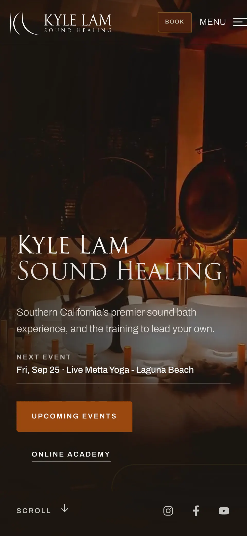 Kyle Lam Sound Healing website on a phone