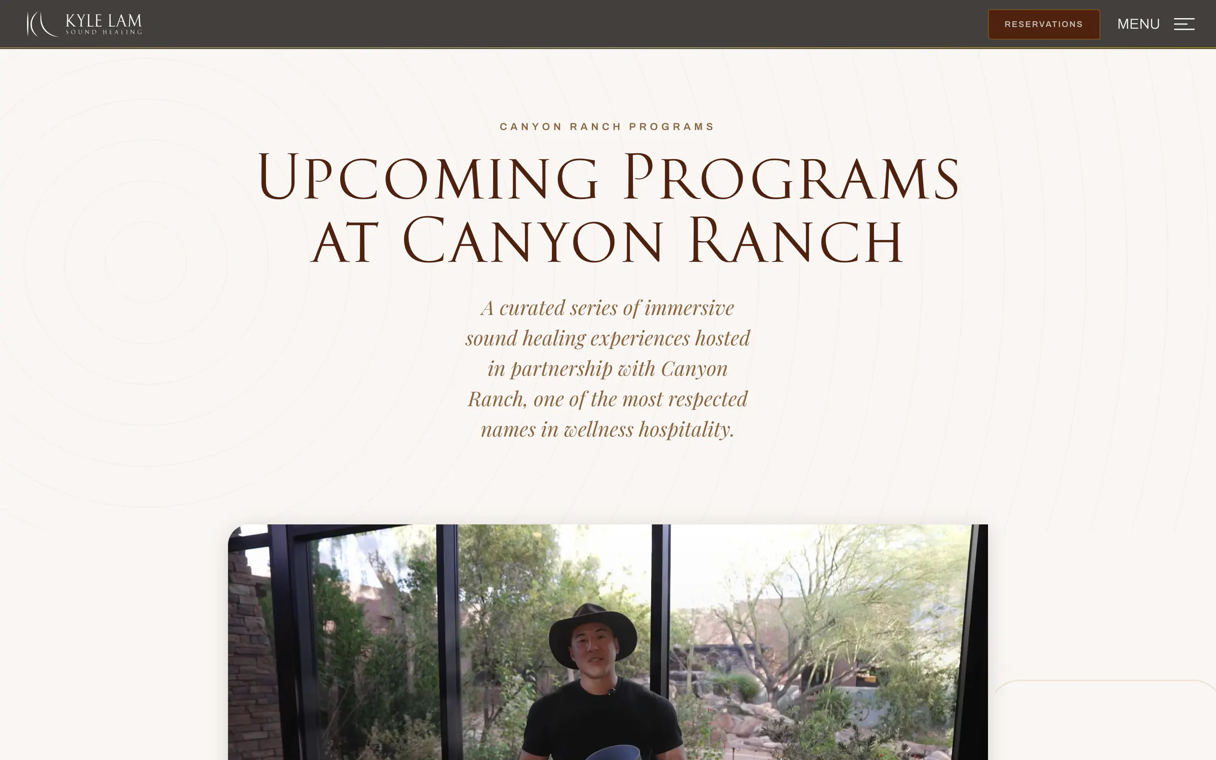 Kyle Lam Sound Healing, the Canyon Ranch residency page