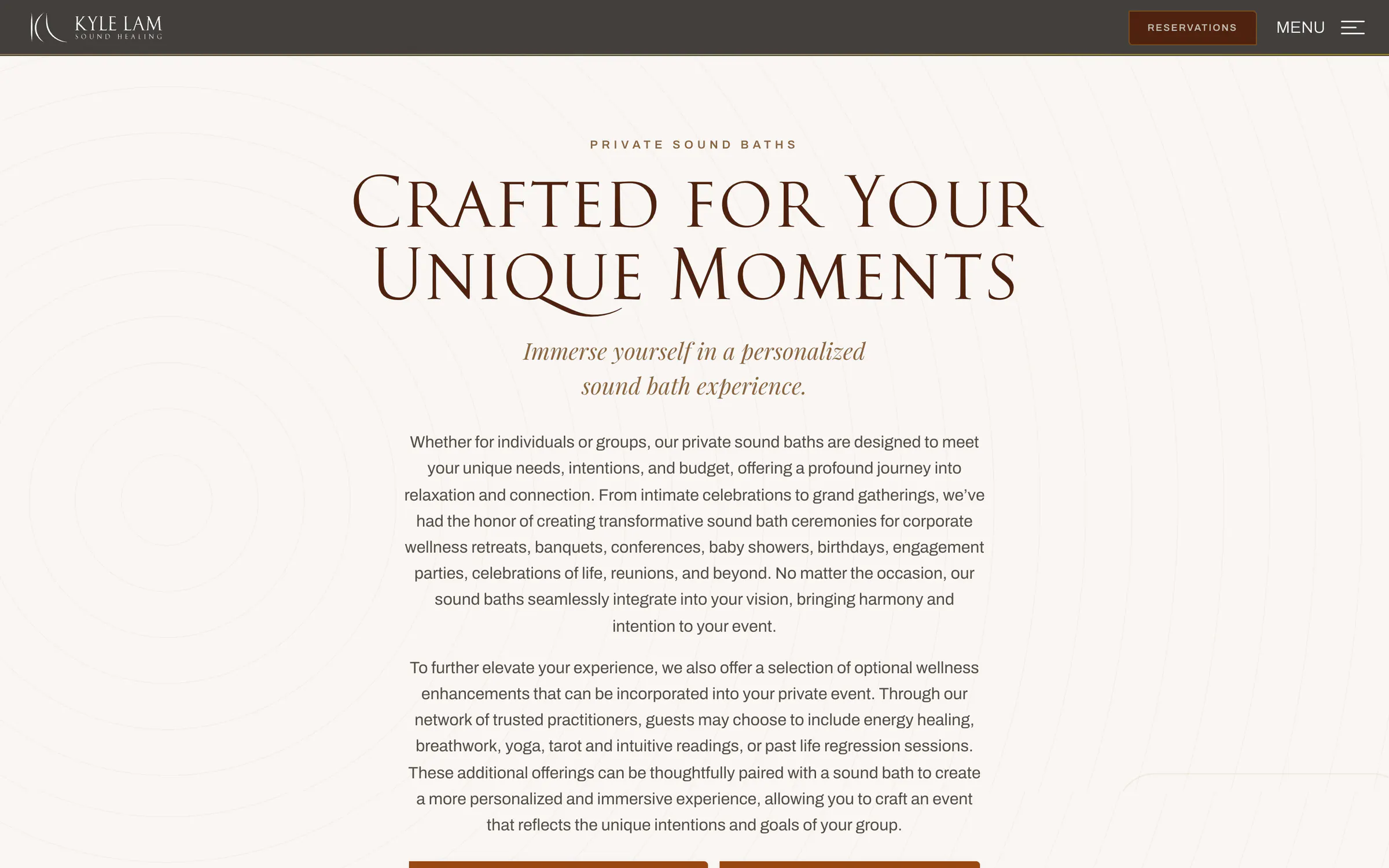 Kyle Lam Sound Healing, the private sound baths page