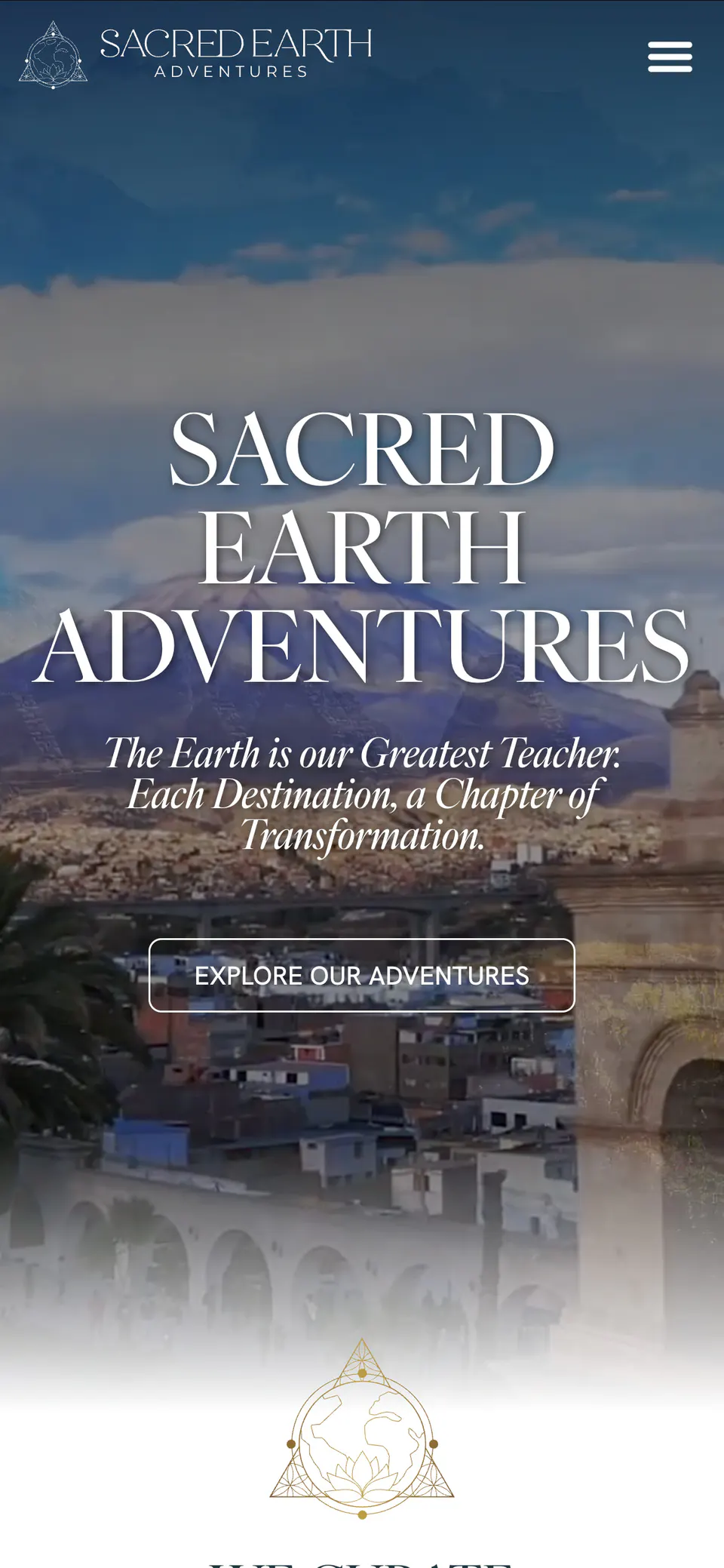 Sacred Earth Adventures, the home page on a phone