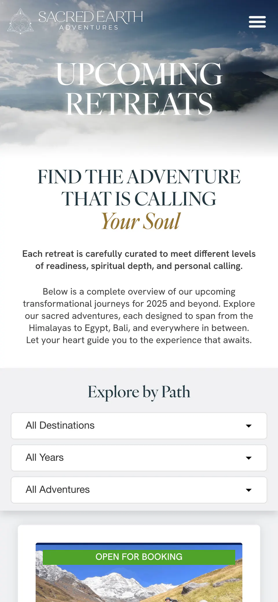 Sacred Earth Adventures, the upcoming retreats on a phone