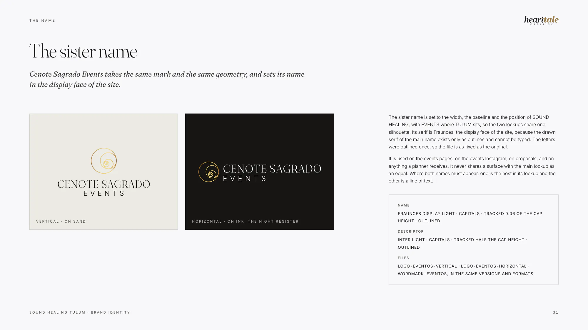 From the brand book: the lockup for Cenote Sagrado Events, the sister brand