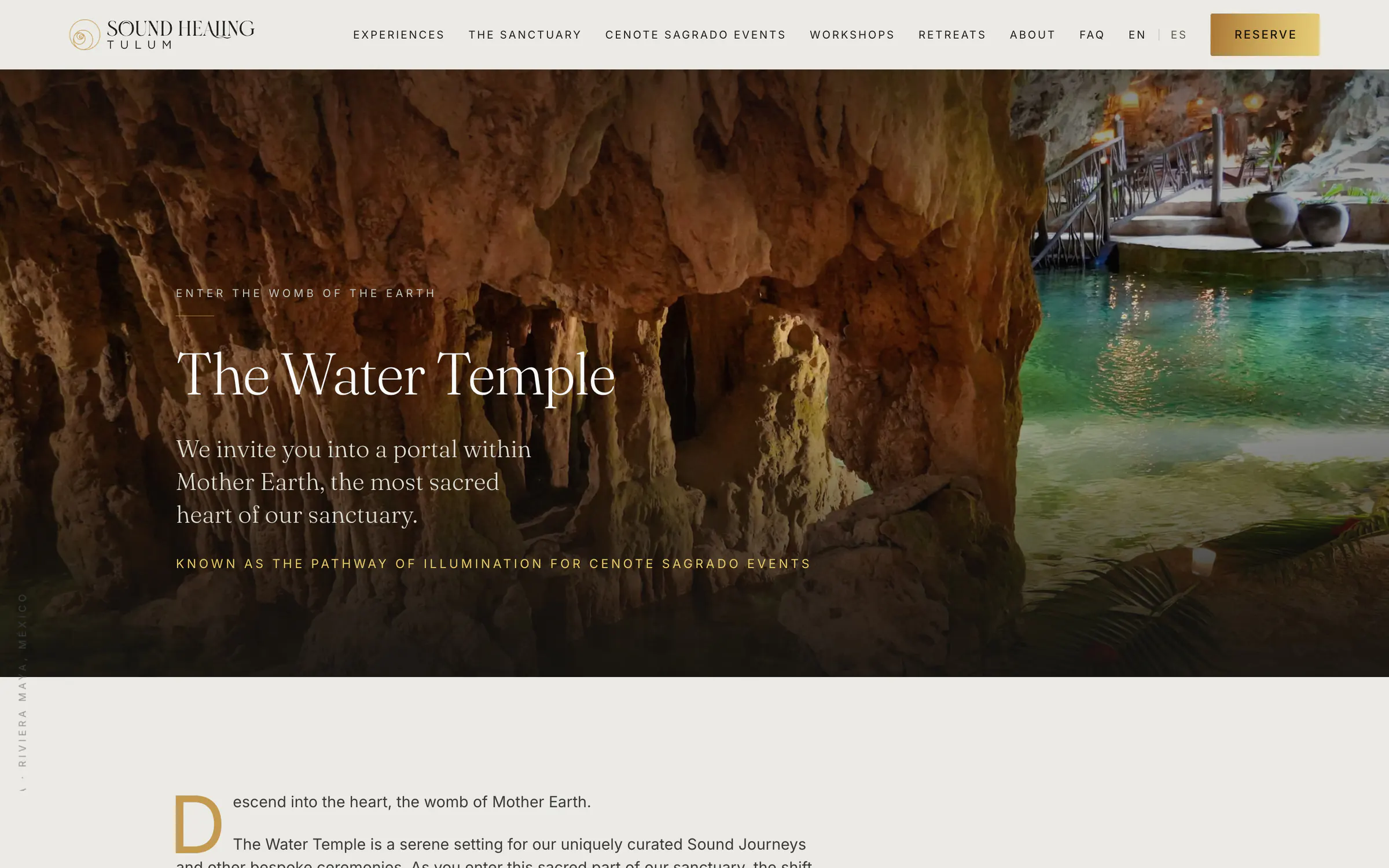 Sound Healing Tulum, the Water Temple page