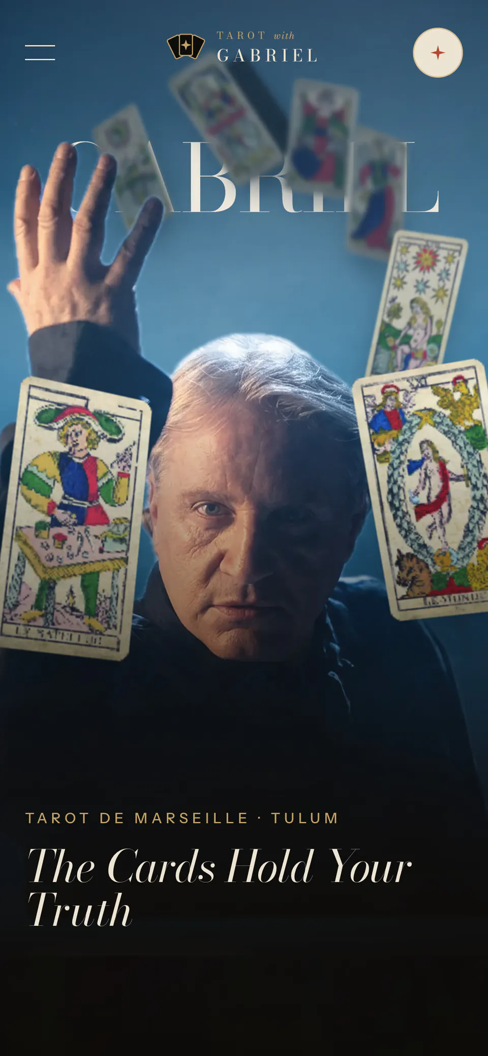 Tarot with Gabriel, the home page on a phone