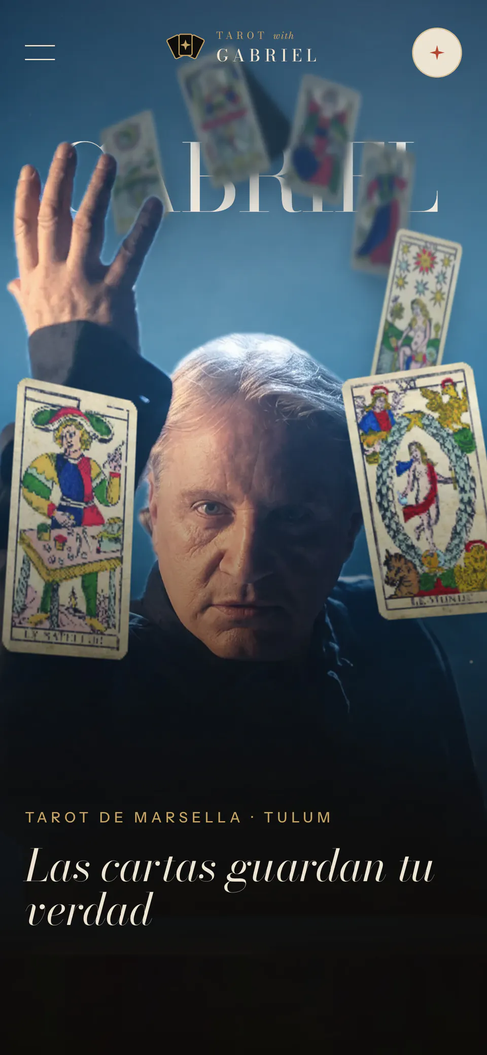 Tarot with Gabriel, the home page in Spanish on a phone