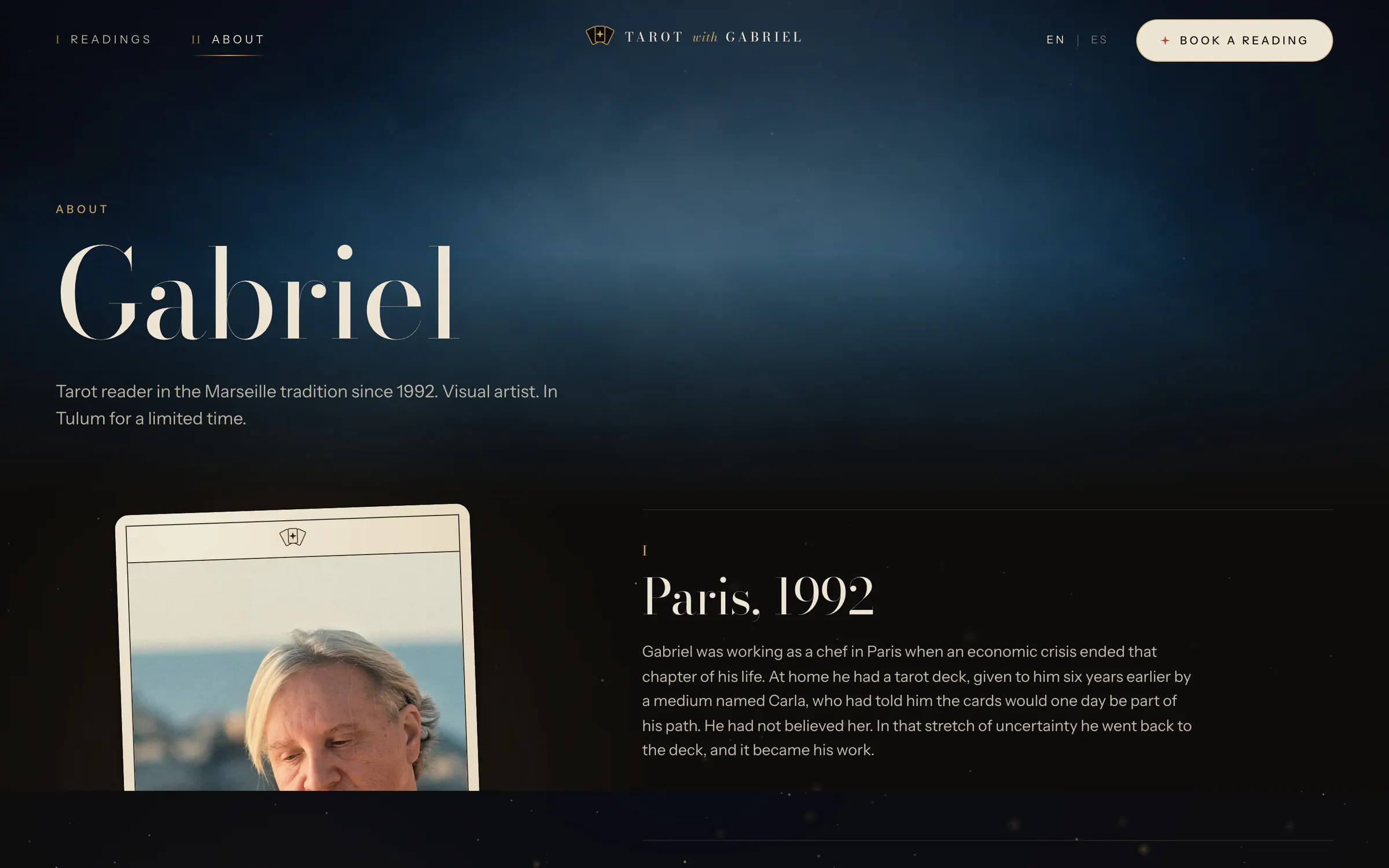 Tarot with Gabriel, the about page