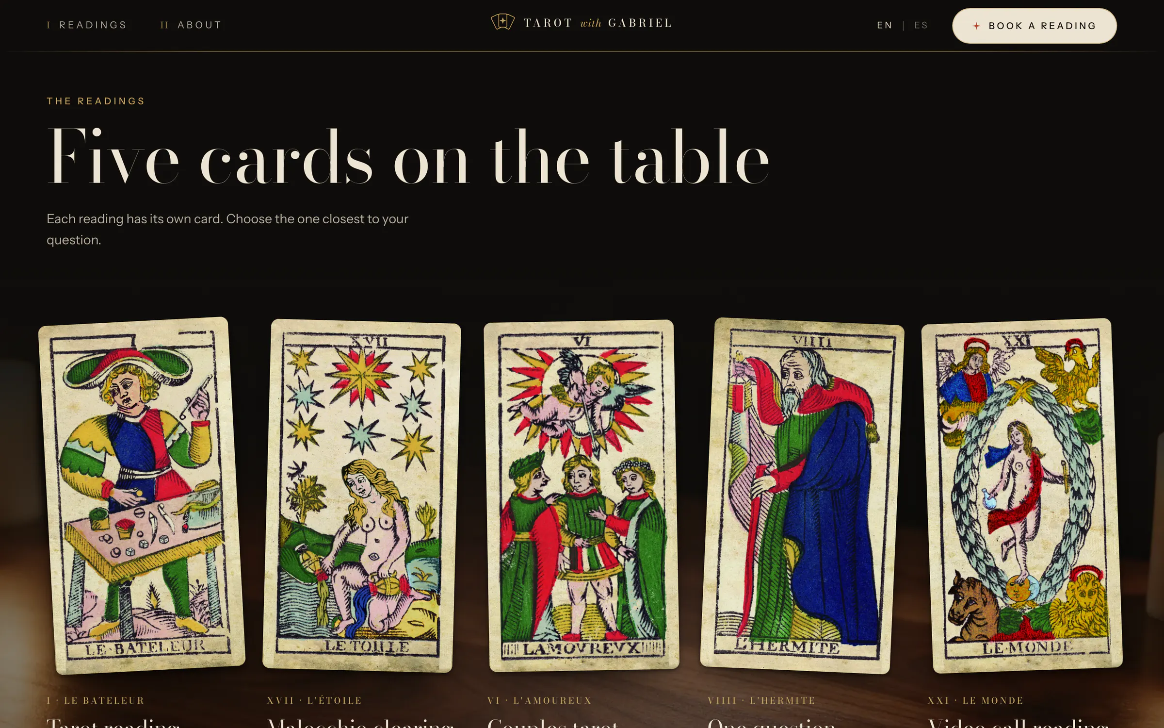 Tarot with Gabriel, the readings on the live home page
