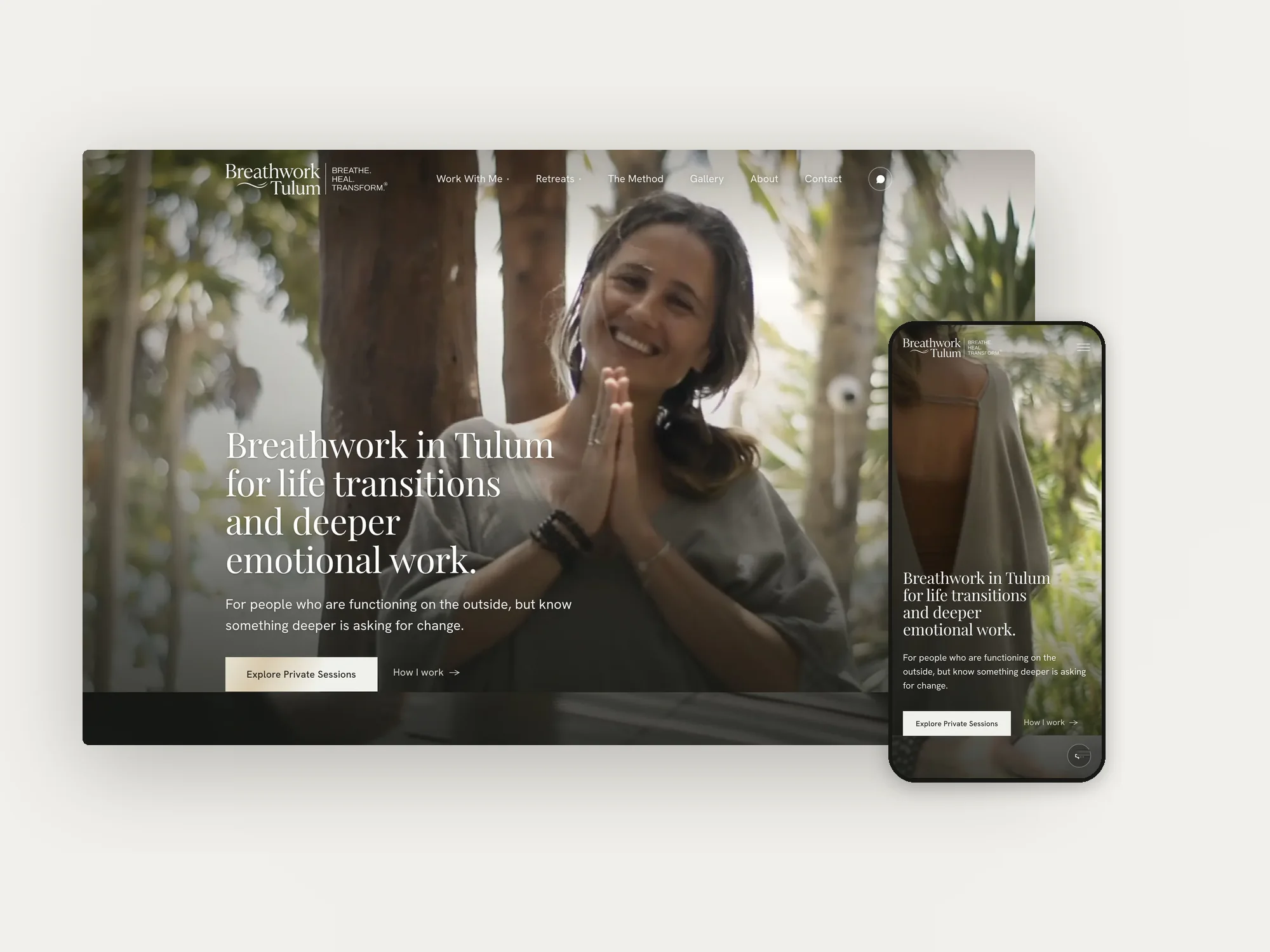Breathwork Tulum’s website on desktop and phone