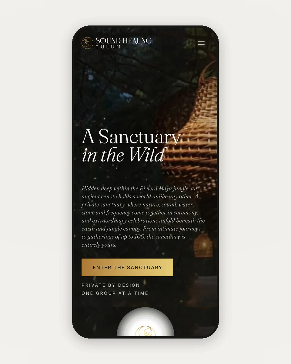 Sound Healing Tulum’s website on a phone