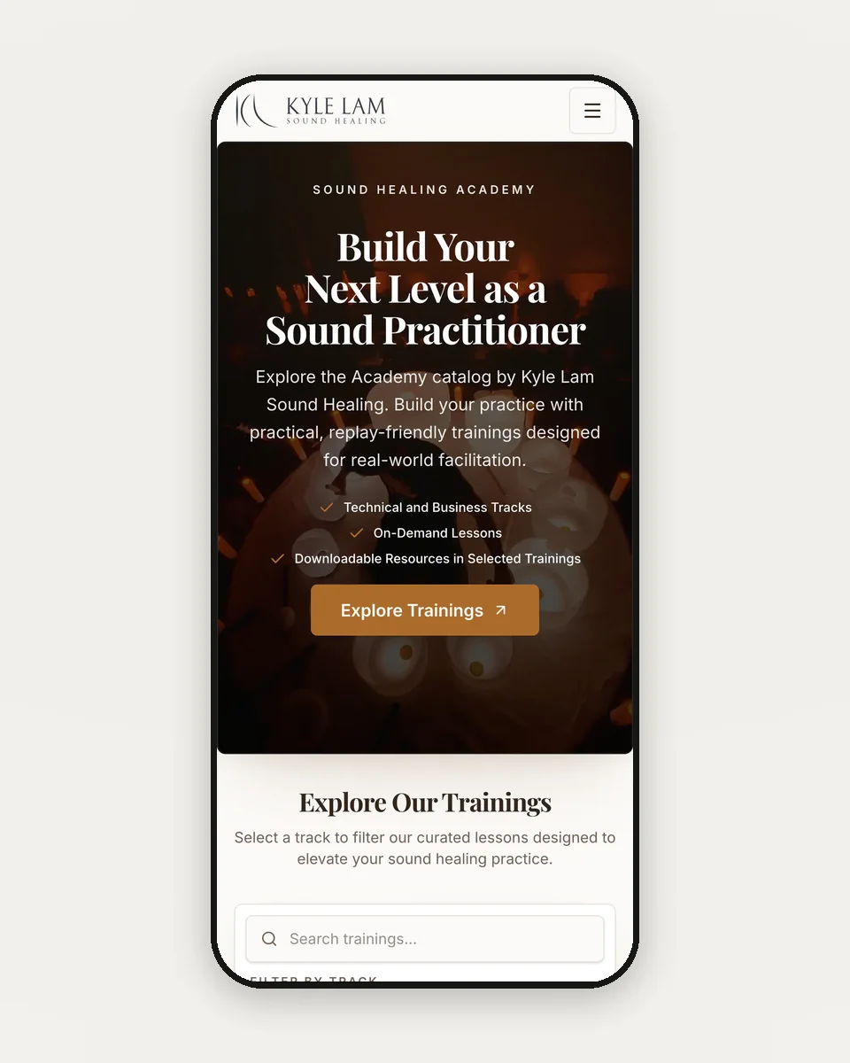 Kyle Lam Academy’s website on a phone